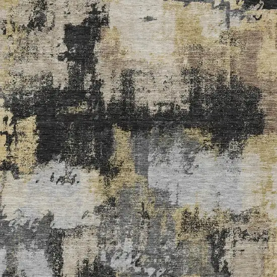 Black And Graphite Abstract Washable Indoor Outdoor Area Rug Photo 1