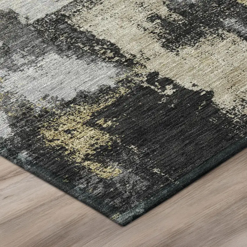 Black And Graphite Abstract Washable Indoor Outdoor Area Rug Photo 4
