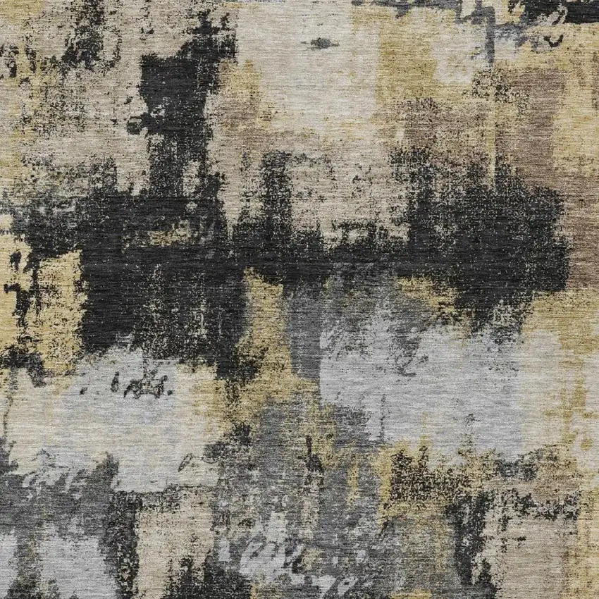 Black And Graphite Abstract Washable Indoor Outdoor Area Rug Photo 3