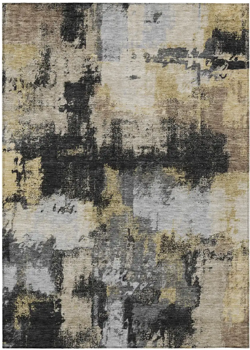 Black And Graphite Abstract Washable Indoor Outdoor Area Rug Photo 1