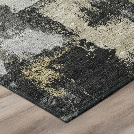 Black And Graphite Abstract Washable Indoor Outdoor Area Rug Photo 4