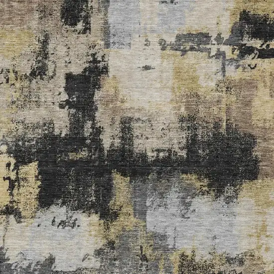 Black And Graphite Abstract Washable Indoor Outdoor Area Rug Photo 2