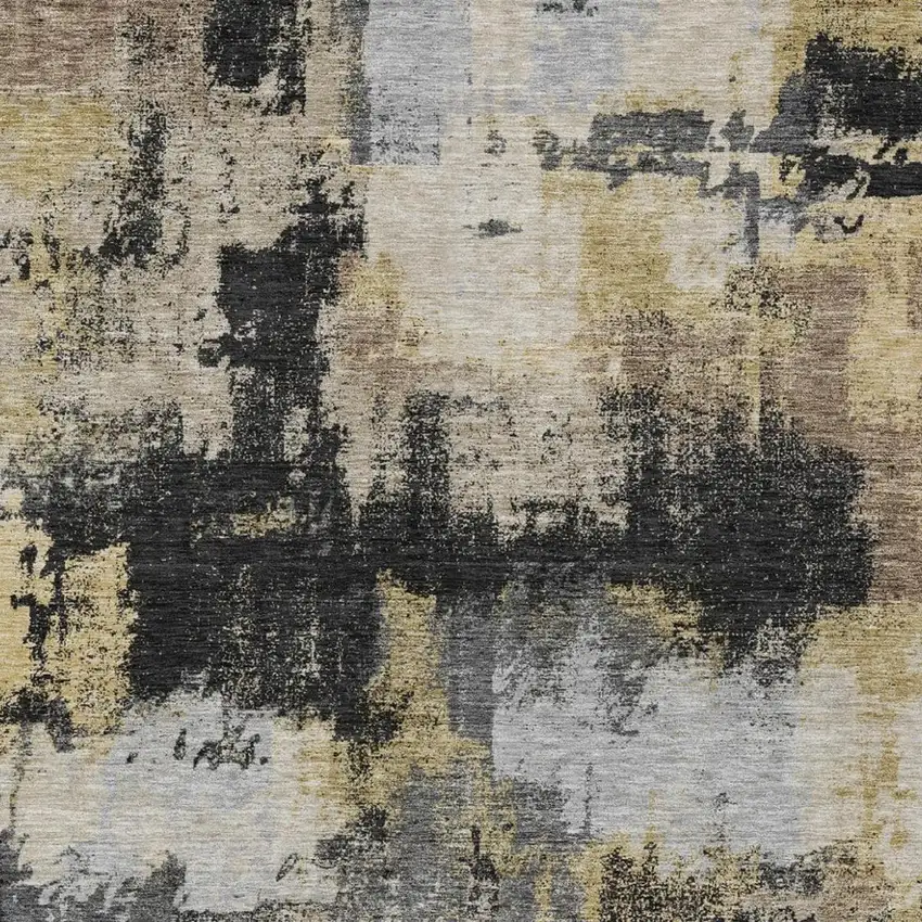 Black And Graphite Abstract Washable Indoor Outdoor Area Rug Photo 2