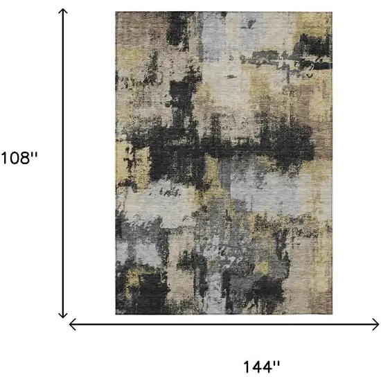 Black And Graphite Abstract Washable Indoor Outdoor Area Rug Photo 6