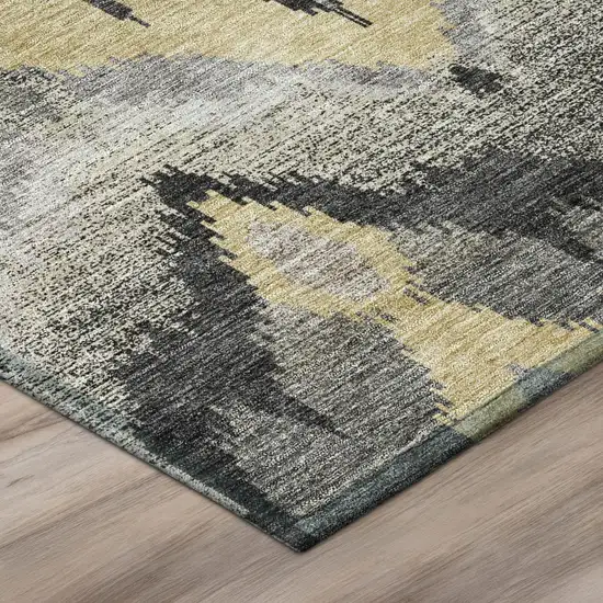 Black And Graphite Abstract Washable Indoor Outdoor Area Rug Photo 4