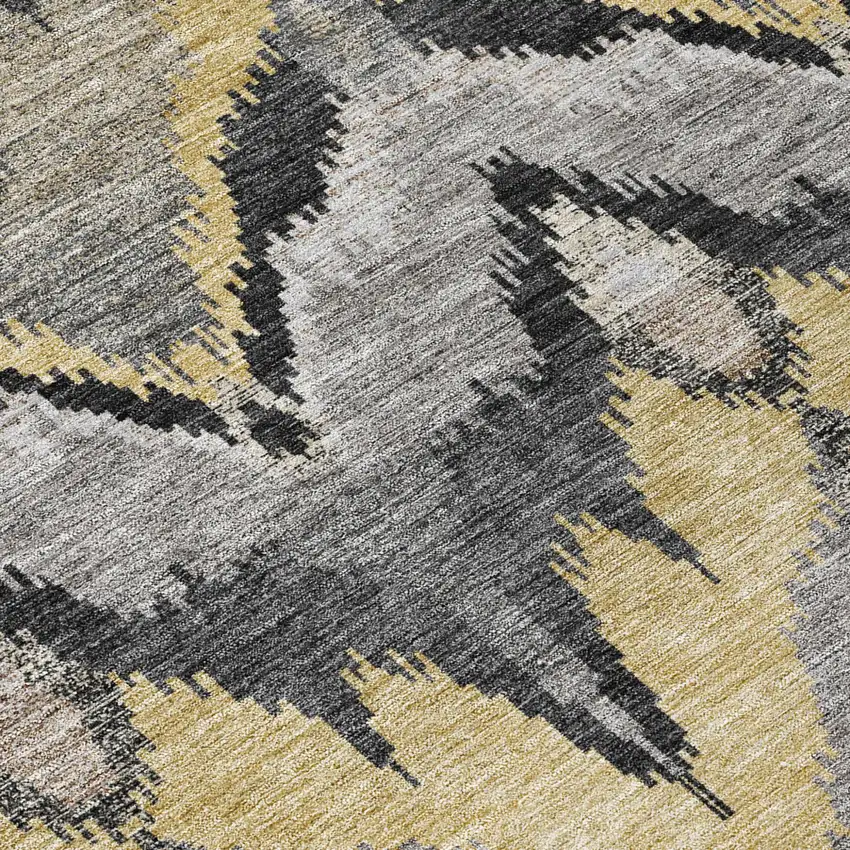 Black And Graphite Abstract Washable Indoor Outdoor Area Rug Photo 4