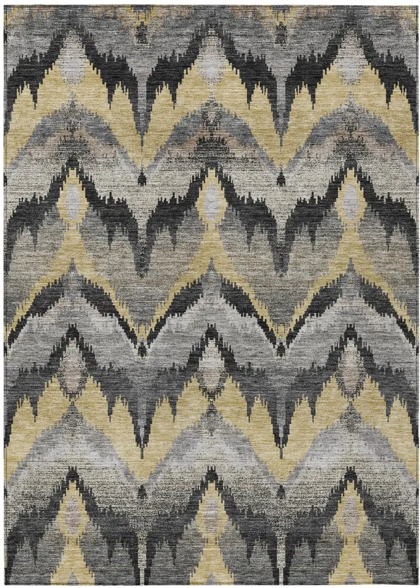 Black And Graphite Abstract Washable Indoor Outdoor Area Rug Photo 1