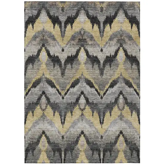 Black And Graphite Abstract Washable Indoor Outdoor Area Rug Photo 1