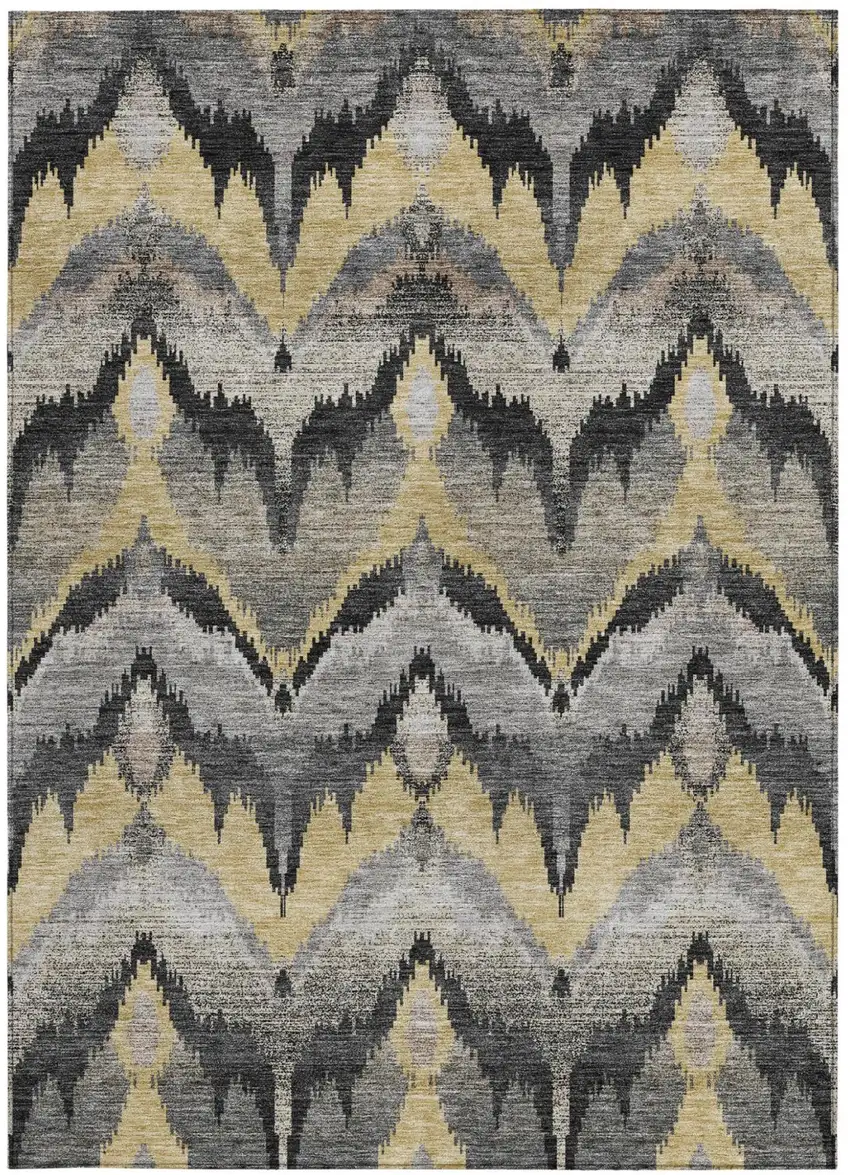 Black And Graphite Abstract Washable Indoor Outdoor Area Rug Photo 2