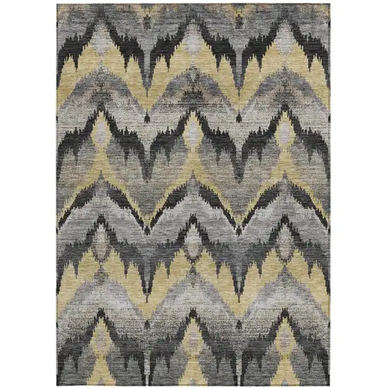 Black And Graphite Abstract Washable Indoor Outdoor Area Rug Photo 2