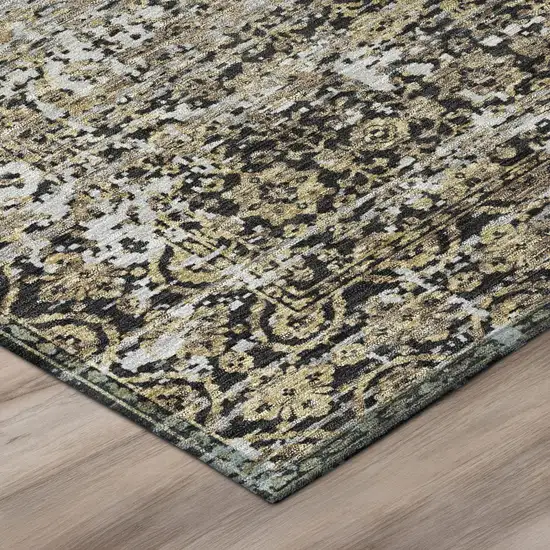 Black And Graphite Abstract Washable Indoor Outdoor Area Rug Photo 4