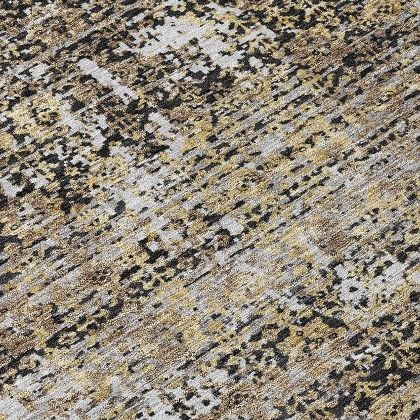 Black And Graphite Abstract Washable Indoor Outdoor Area Rug Photo 5