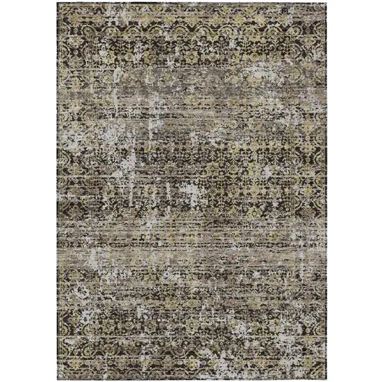 Black And Graphite Abstract Washable Indoor Outdoor Area Rug Photo 1