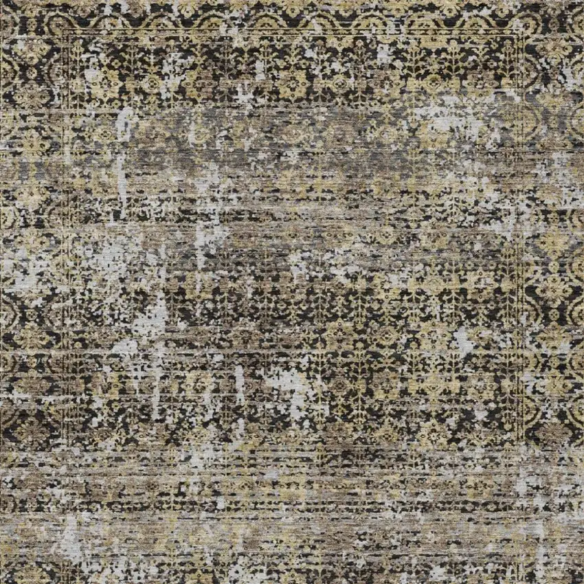 Black And Graphite Abstract Washable Indoor Outdoor Area Rug Photo 2