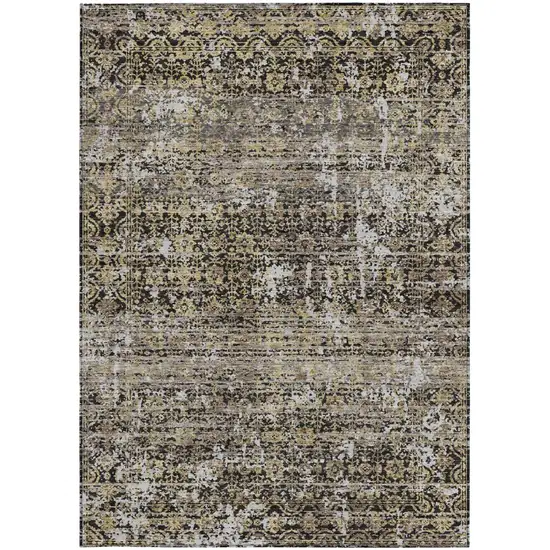 Black And Graphite Abstract Washable Indoor Outdoor Area Rug Photo 3