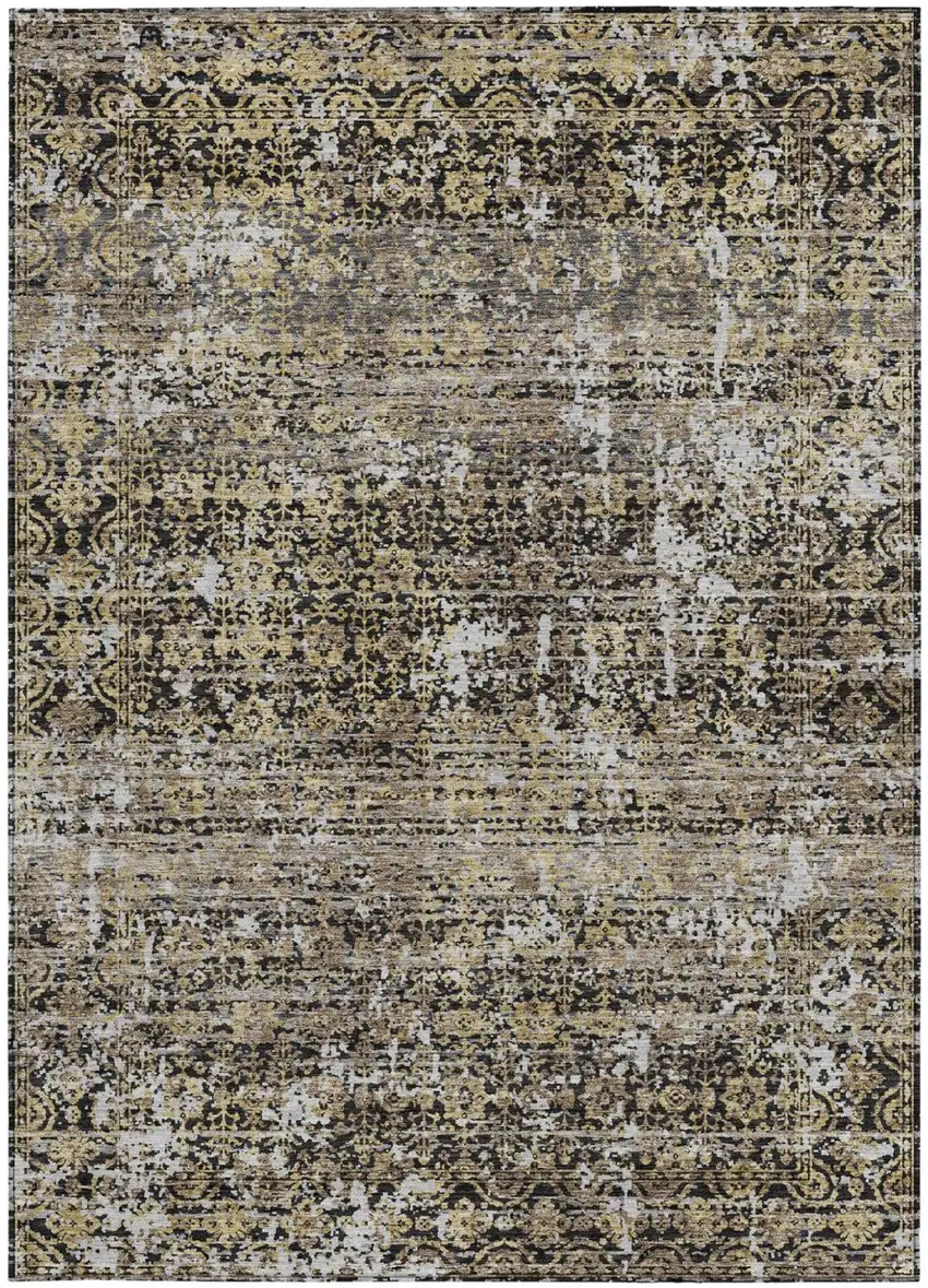 Black And Graphite Abstract Washable Indoor Outdoor Area Rug Photo 3