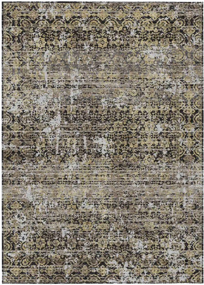 Black And Graphite Abstract Washable Indoor Outdoor Area Rug Photo 2
