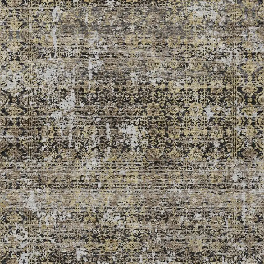 Black And Graphite Abstract Washable Indoor Outdoor Area Rug Photo 1