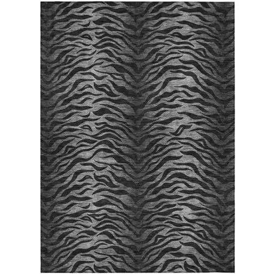 Black And Graphite Animal Print Washable Indoor Outdoor Area Rug Photo 1