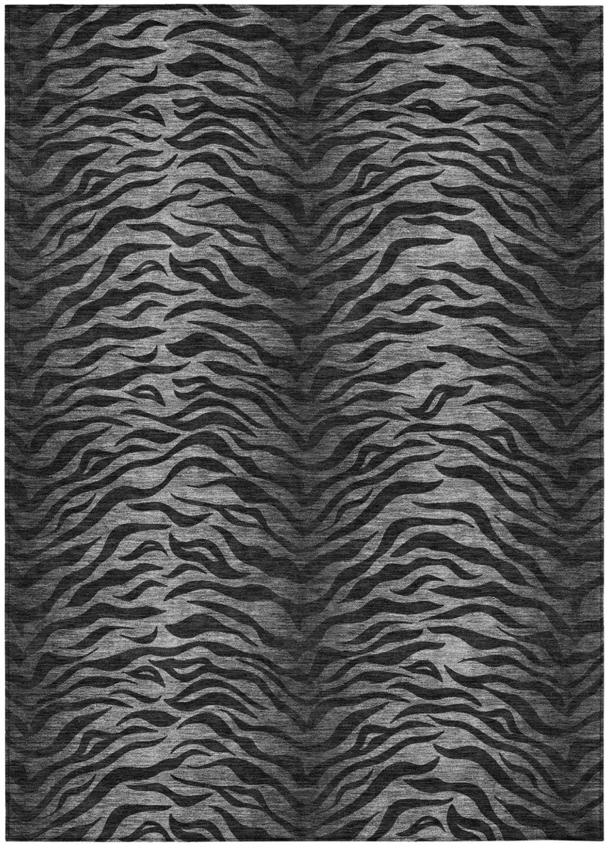 Black And Graphite Animal Print Washable Indoor Outdoor Area Rug Photo 1