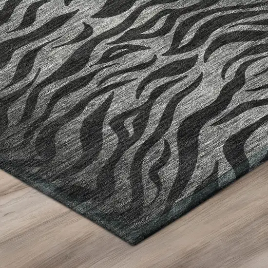 Black And Graphite Animal Print Washable Indoor Outdoor Area Rug Photo 4