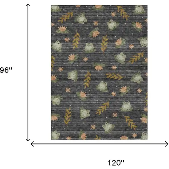 Black And Graphite Botanical Leaves Washable Indoor Outdoor Area Rug Photo 5