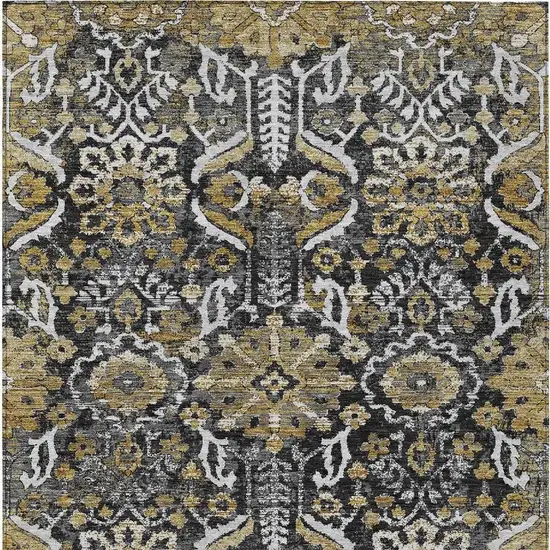 Black And Graphite Damask Washable Indoor Outdoor Area Rug Photo 3