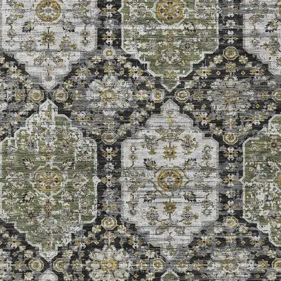 Black And Graphite Damask Washable Indoor Outdoor Area Rug Photo 2