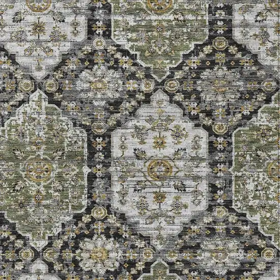 Black And Graphite Damask Washable Indoor Outdoor Area Rug Photo 2