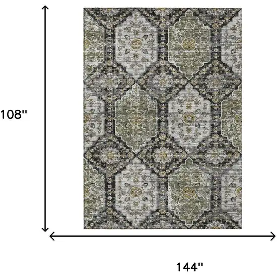 Black And Graphite Damask Washable Indoor Outdoor Area Rug Photo 6