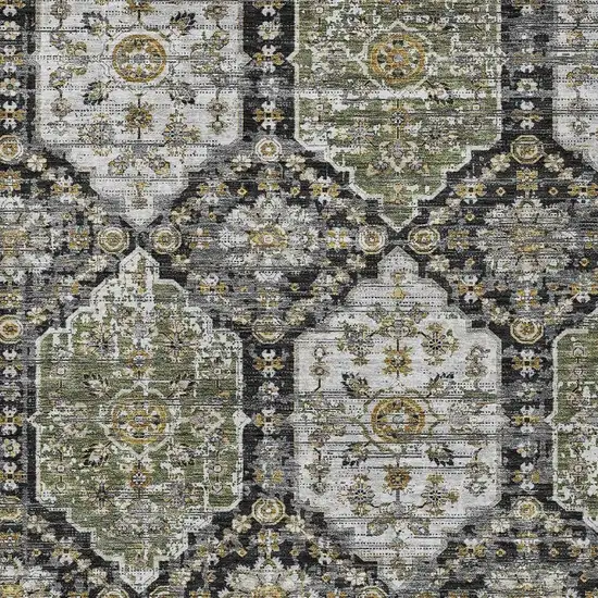 Black And Graphite Damask Washable Indoor Outdoor Area Rug Photo 2