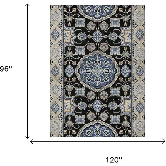Black And Graphite Floral Medallion Washable Indoor Outdoor Area Rug Photo 5