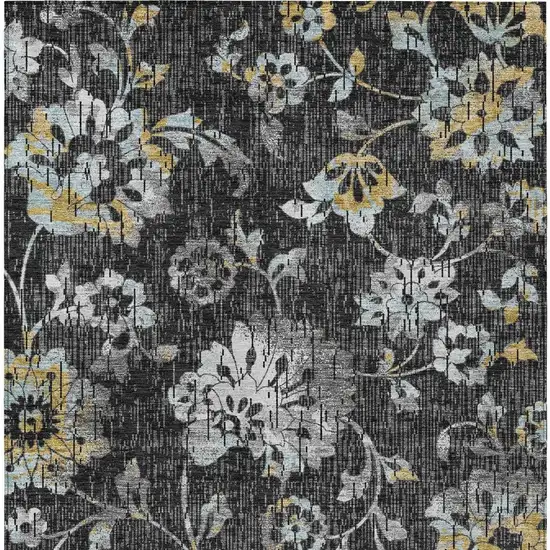Black And Graphite Floral Washable Indoor Outdoor Area Rug Photo 3