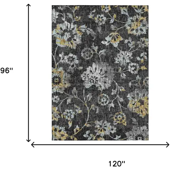 Black And Graphite Floral Washable Indoor Outdoor Area Rug Photo 6
