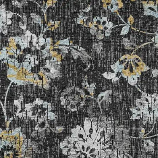 Black And Graphite Floral Washable Indoor Outdoor Area Rug Photo 2