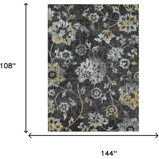Black And Graphite Floral Washable Indoor Outdoor Area Rug Photo 6