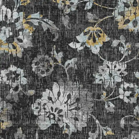 Black And Graphite Floral Washable Indoor Outdoor Area Rug Photo 2