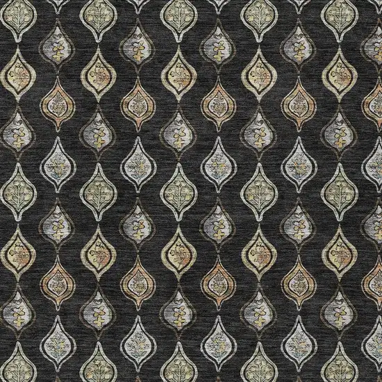 Black And Graphite Floral Washable Indoor Outdoor Area Rug Photo 2