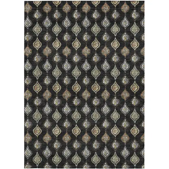 Black And Graphite Floral Washable Indoor Outdoor Area Rug Photo 3
