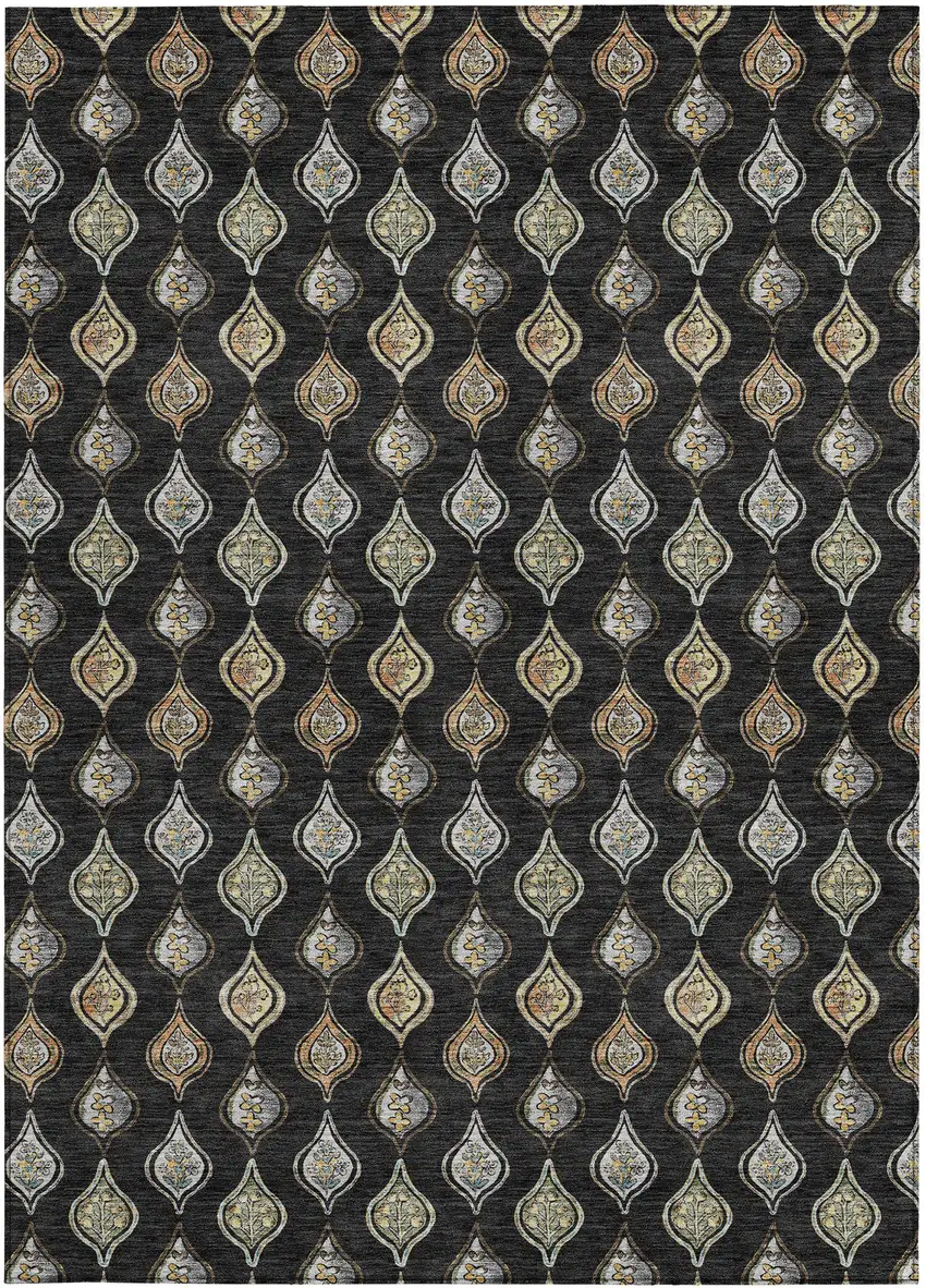 Black And Graphite Floral Washable Indoor Outdoor Area Rug Photo 3