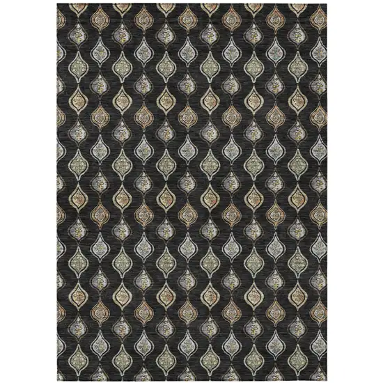 Black And Graphite Floral Washable Indoor Outdoor Area Rug Photo 1