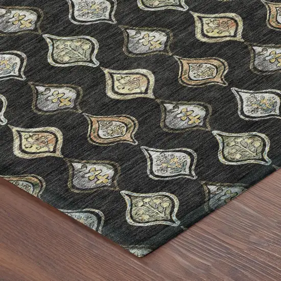 Black And Graphite Floral Washable Indoor Outdoor Area Rug Photo 4