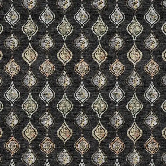 Black And Graphite Floral Washable Indoor Outdoor Area Rug Photo 2