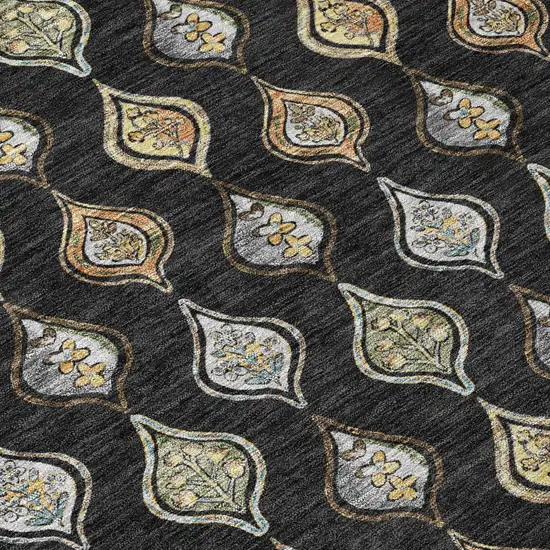 Black And Graphite Floral Washable Indoor Outdoor Area Rug Photo 5