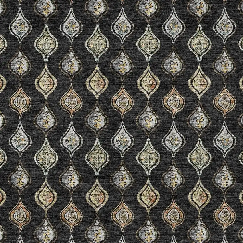 Black And Graphite Floral Washable Indoor Outdoor Area Rug Photo 2