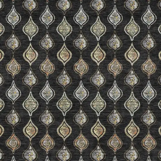Black And Graphite Floral Washable Indoor Outdoor Area Rug Photo 2