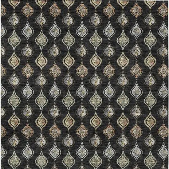 Black And Graphite Floral Washable Indoor Outdoor Area Rug Photo 3