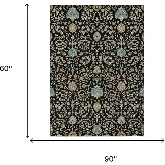 Black And Graphite Floral Washable Indoor Outdoor Area Rug Photo 5