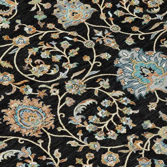 Black And Graphite Floral Washable Indoor Outdoor Area Rug Photo 4