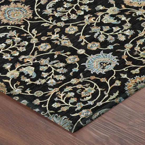 Black And Graphite Floral Washable Indoor Outdoor Area Rug Photo 3